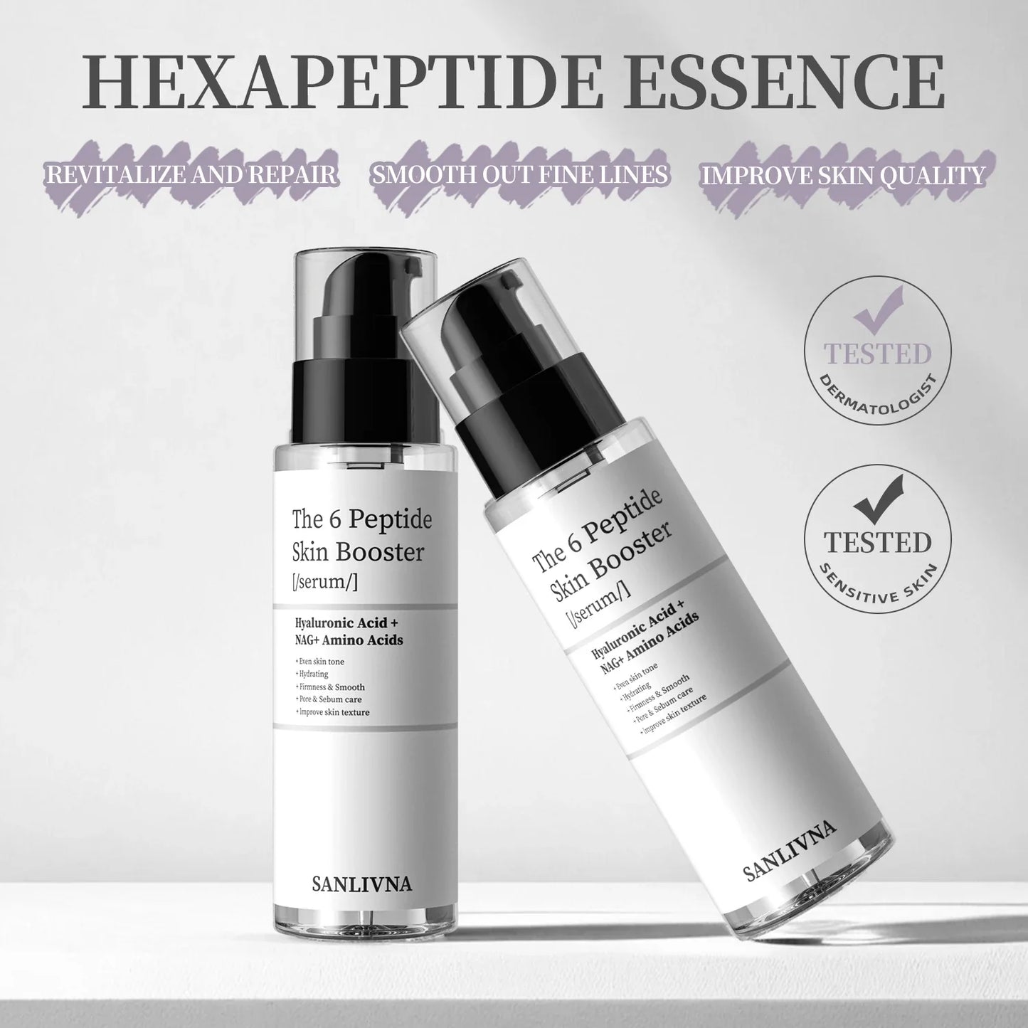 6 Peptide Essence Facial Skin Care Set — Collagen Anti-Aging, Brightening, Moisturizing & Nourishing Treatment