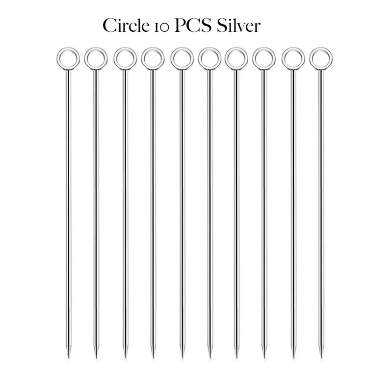10PCS Stainless Steel Cocktail Picks - Fruit Sticks & Drink Stirring Sticks in Circle, Ball, and Hat Shapes