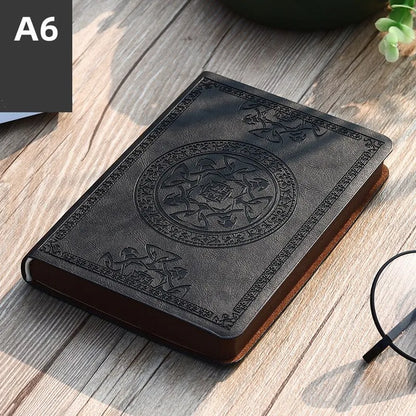 A6 Retro Pocket Mini Notebook – PU Leather Stamped Portable Notepad for Writing, Office & Bookkeeping