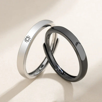 New Silver Couple Rings - Sun & Moon Adjustable Open Ring for Men & Women, Wedding & Fashion Jewelry Gift
