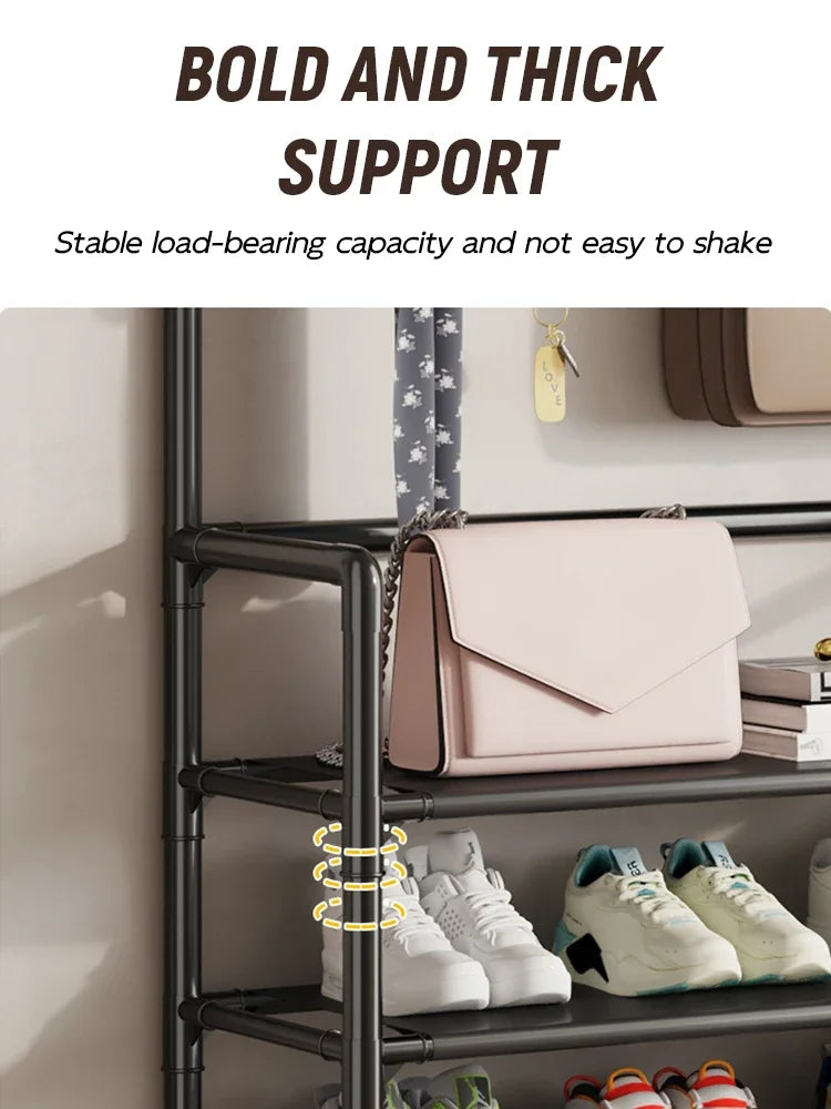 Multi-Layer Shoe Rack & Hat Hanger – Simple Floor Organizer with Load-Bearing Shelf for Shoes & Hats