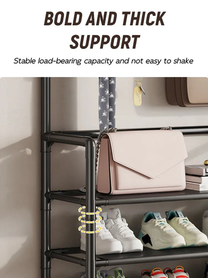 Multi-Layer Shoe Rack & Hat Hanger – Simple Floor Organizer with Load-Bearing Shelf for Shoes & Hats
