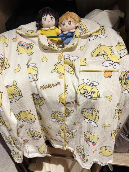 Kagamine Rin & Len Anime Pajamas — Long Sleeve Costume for Girls, 35-65Kg, Cosplay Sleepwear