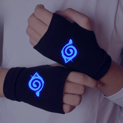 Anime Naruto Luminous Fingerless Gloves – Konoha Uchiha Itachi Cosplay Cotton Warm Wrist Gloves for Kids Christmas Gift