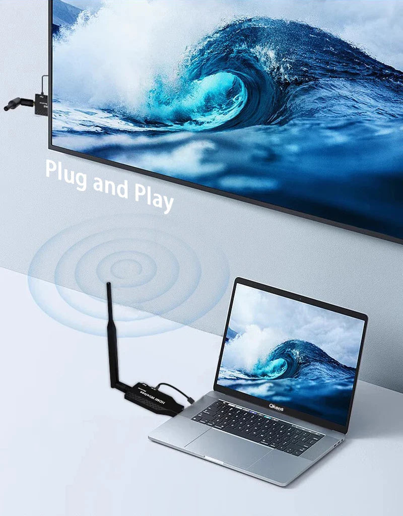 50m Wireless HDMI Extender – 1-to-2/3/4 Video Transmitter & Receiver for TV, Camera, Laptop, PC to Monitor or Projector