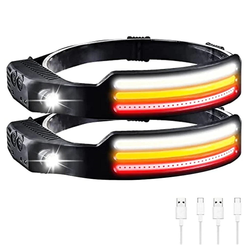 IR Motion Sensor Headlamp – USB Rechargeable Waterproof Headlight, White/Yellow/Red Light 10 Modes Ultra Bright Adjustable Beam Head Lamp for Camping & Outdoor Use