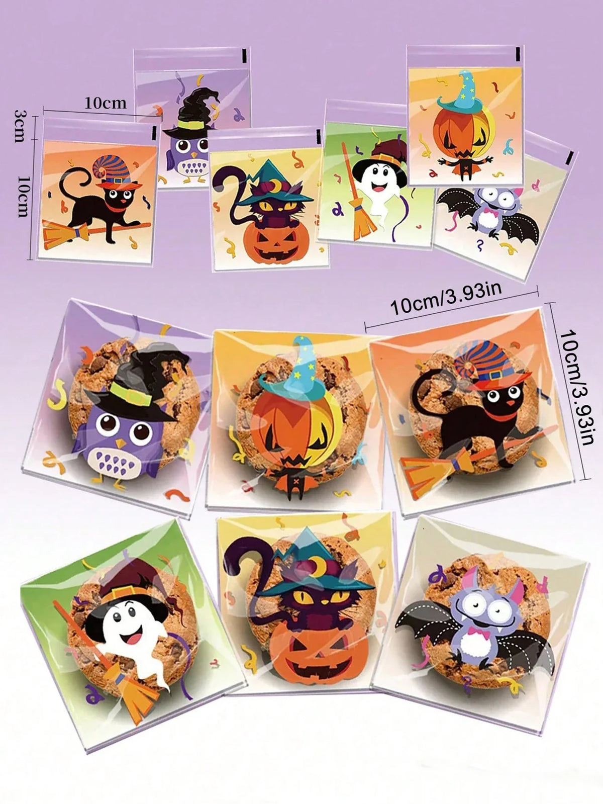 Halloween Candy Bags - Clear Self-Adhesive Treat Bags for Party Favors, Cookies & Gifts