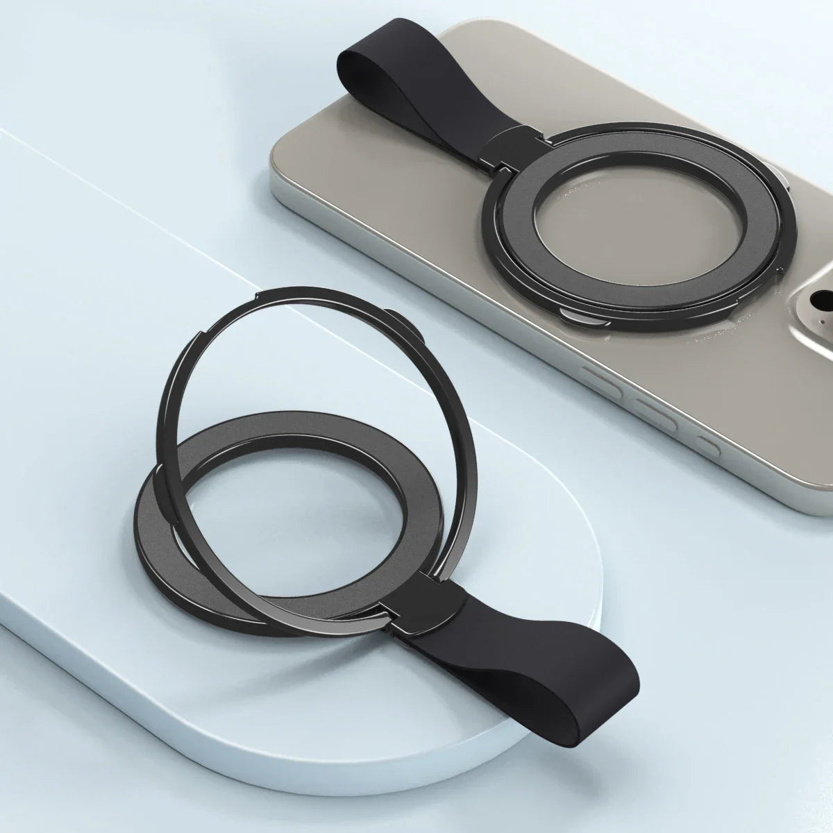 MagSafe Metal Strong Magnetic Suction Phone Holder - 360° Rotating, Folding Ring, Alloy, Portable & Universal Desktop Stand