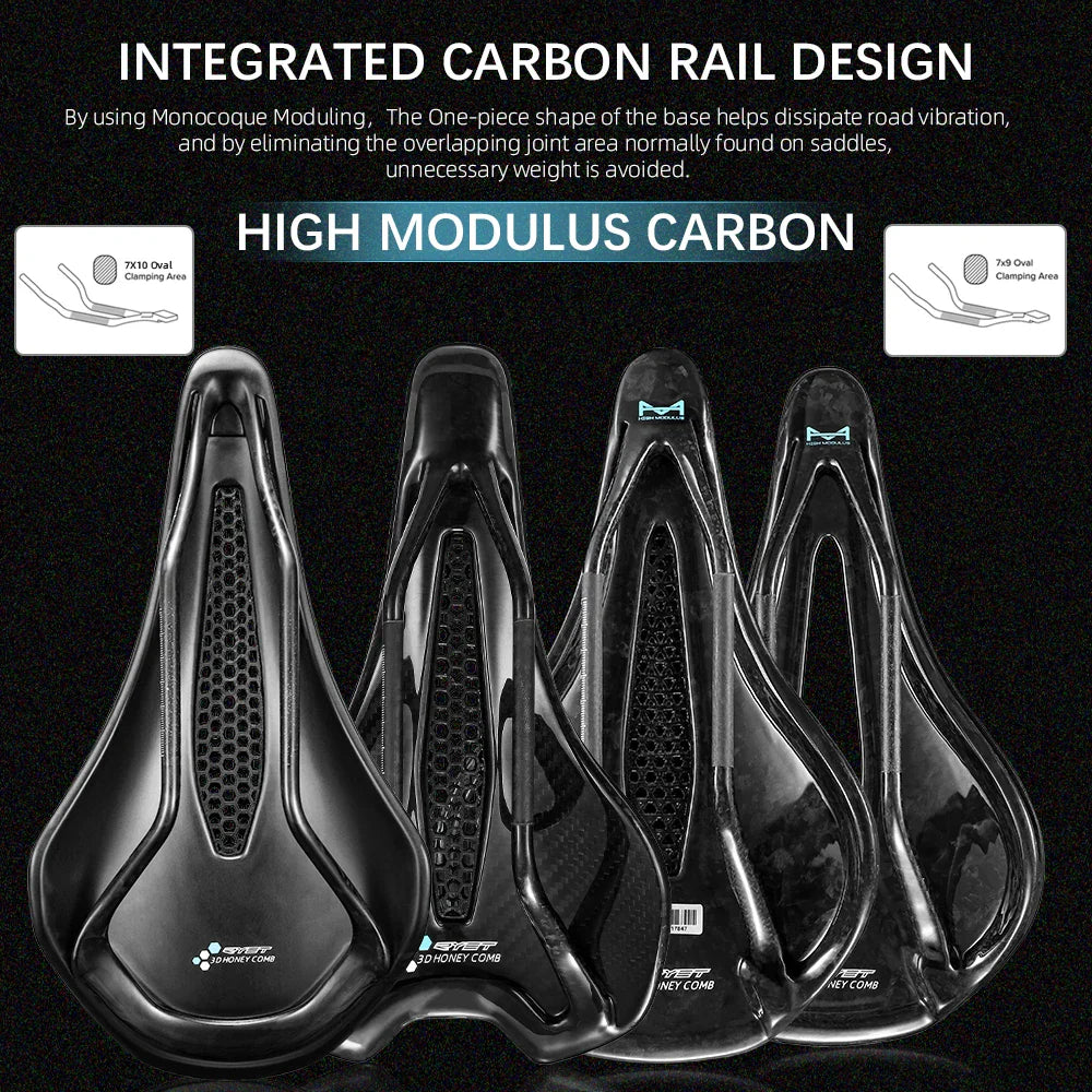 RYET Ultra Full Carbon 3D Printed Bike Saddle — 145mm Lightweight MTB Seat with High Modulus Carbon Fiber Base