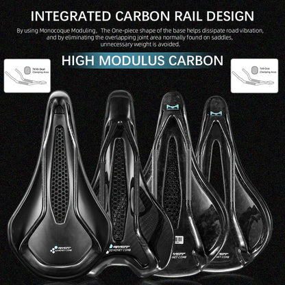 RYET Ultra Full Carbon 3D Printed Bike Saddle — 145mm Lightweight MTB Seat with High Modulus Carbon Fiber Base