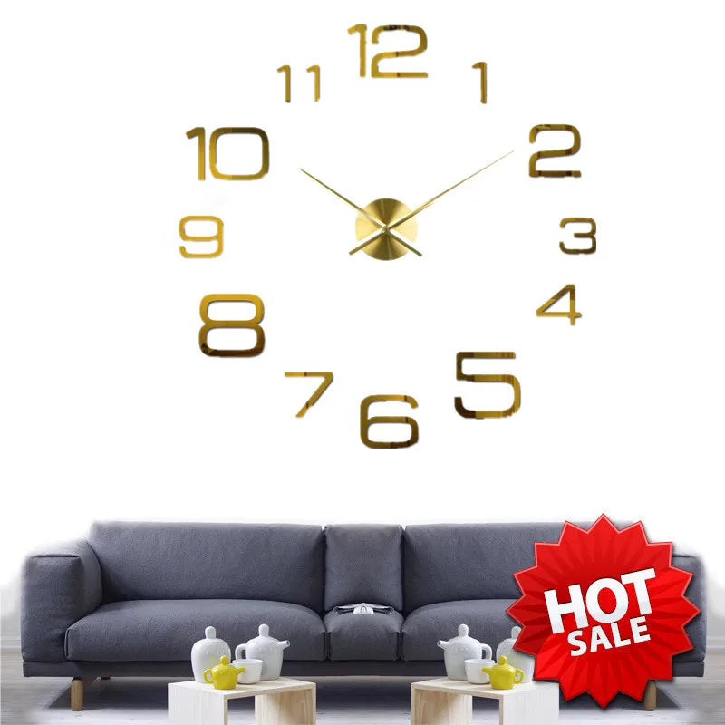 2023 Modern Large 3D DIY Wall Clock – Acrylic Mirror Quartz Clock for Living Room Home Decor