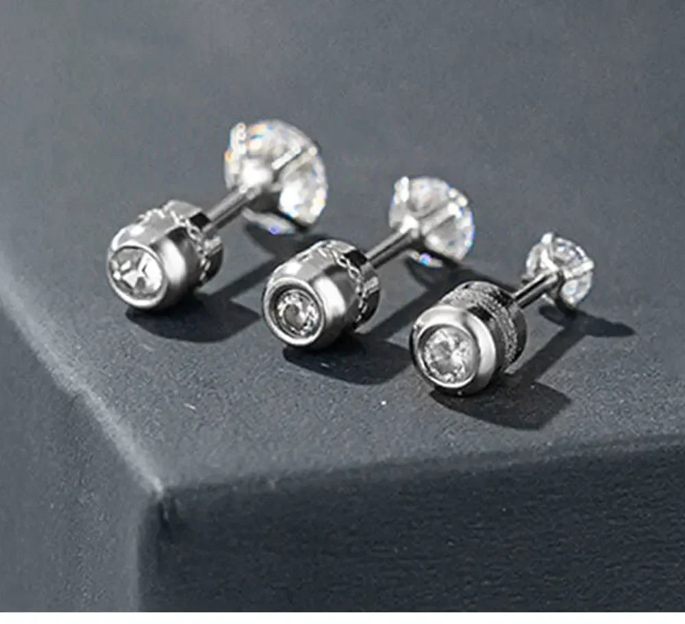 Medical Stainless Steel Crystal Zircon Ear Studs – Hypoallergenic Tragus & Cartilage Screw Piercing Earrings Jewelry