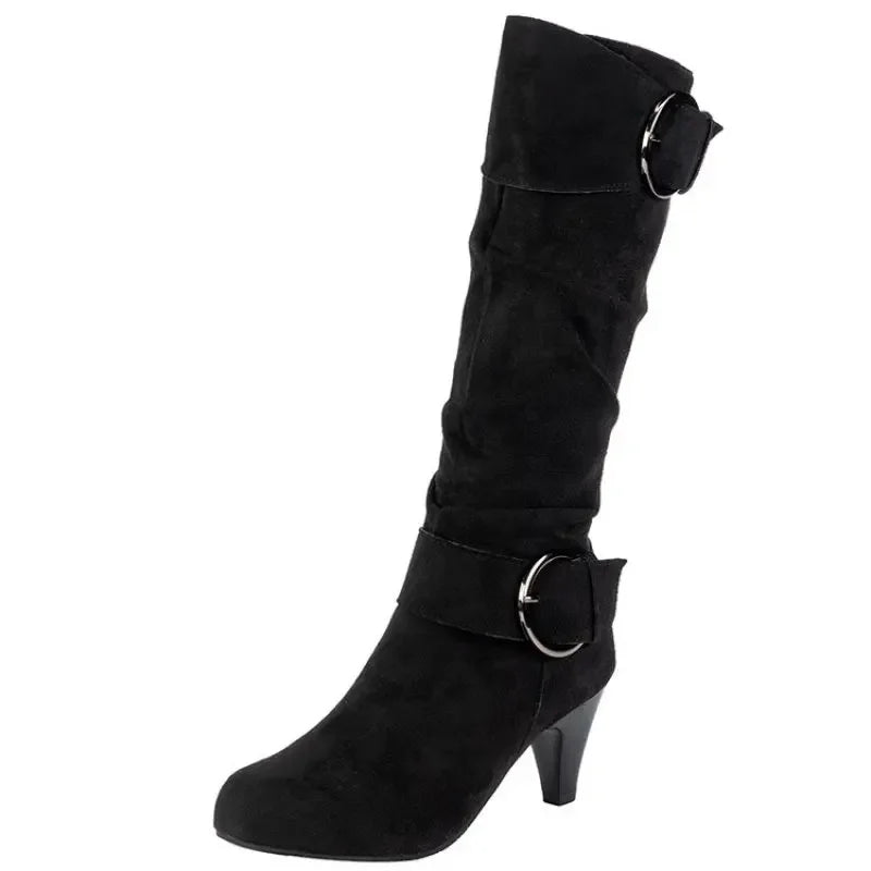 Women’s Knee-High Zipper Boots – Pointed Toe English-Style Fashion Shoes, Casual Plus Size 43