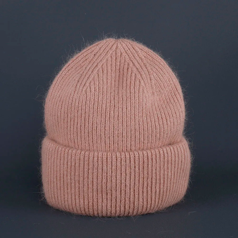 2024 Rabbit Fur Beanie – Soft Fluffy Winter Hat for Women, Angora Knitted Skullies, Warm Bonnet Knit Cap