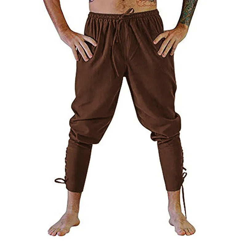 Men’s Pirate & Viking Costume Pants – Renaissance Medieval Drawstring Shorts for Halloween Cosplay