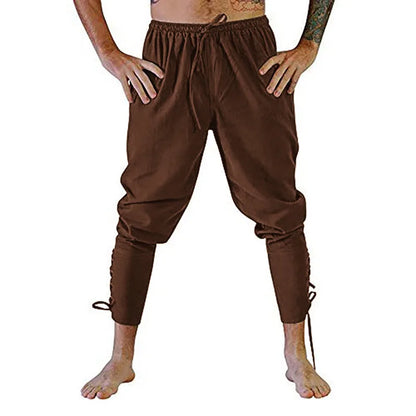 Men’s Pirate & Viking Costume Pants – Renaissance Medieval Drawstring Shorts for Halloween Cosplay