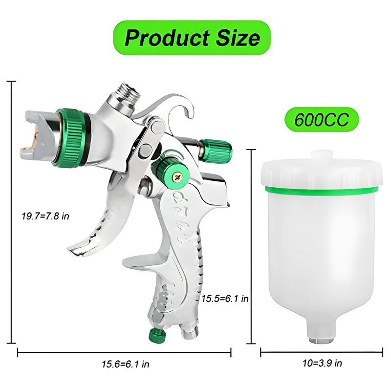 HVLP Professional Spray Gun – 1.4/1.7/2.0/2.5mm Steel Nozzle Gravity Gun for Car Paint | Portable DIY Spray Paint Kit