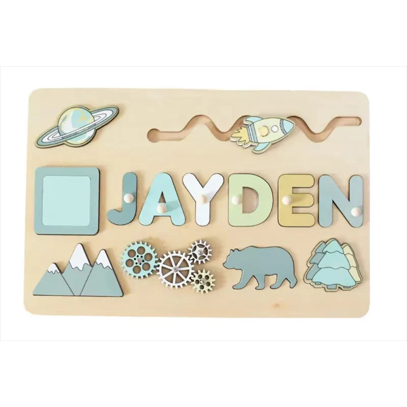 Montessori Personalized Wooden Name Puzzle — Custom Letter Board Educational Toy for Babies
