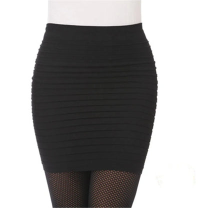 Women’s Summer High Waist Pleated Skirt – Solid Color Elastic Mini Skirt, Slim Draped Pencil Skirt for Office & Sexy Look