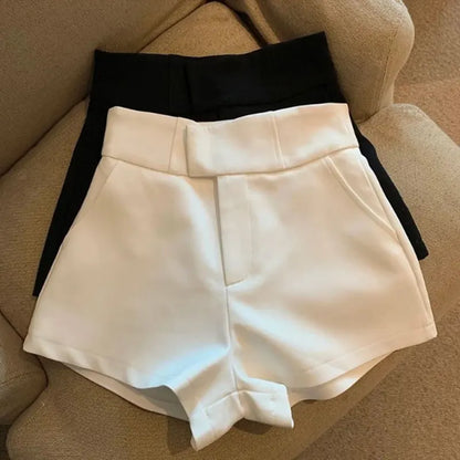 Mooyufon Black High-Waisted Shorts for Women – Harajuku A-Line Slim Fit Casual Sexy Straight Pants