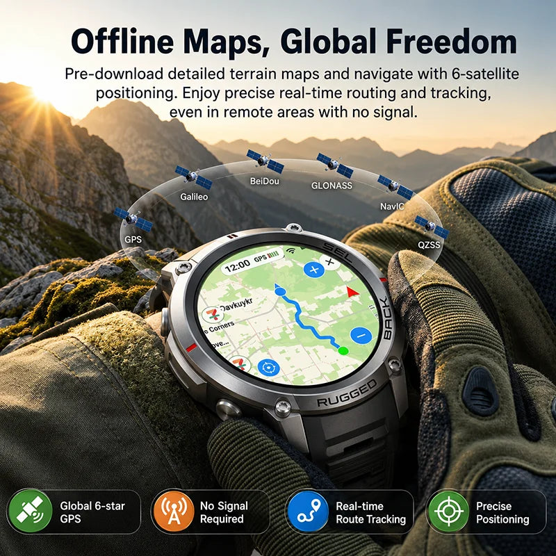 Military GPS Smartwatch for Men - 1.43" AMOLED Display, Bluetooth Calls, Compass, 5ATM Waterproof & 170+ Sports Modes