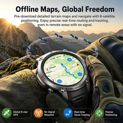 Military GPS Smartwatch for Men - 1.43" AMOLED Display, Bluetooth Calls, Compass, 5ATM Waterproof & 170+ Sports Modes
