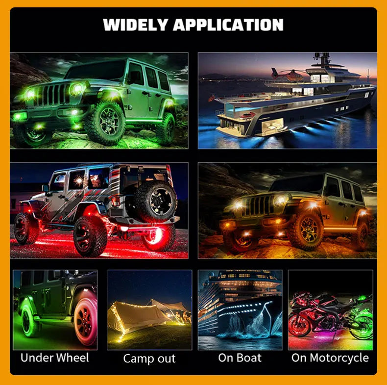 RGB 3D Lens Rock Lights – APP Remote Control LED Underglow for Offroad RZR, SUV, ATV, UTV, Jeep