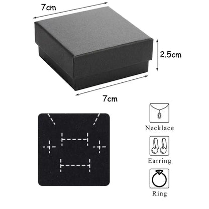 32PCS Black Kraft Jewelry Gift Boxes — 7x7x2.5cm Cardboard Ring, Necklace & Earring Organizer with Sponge Insert
