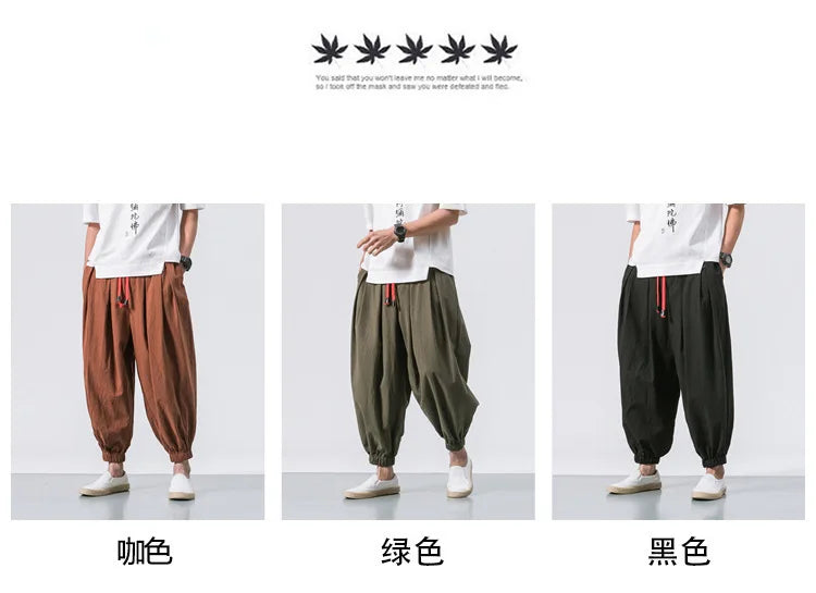 Men’s Oversized Harem Pants – Loose Chinese Style Cotton Linen Sweatpants Joggers, High-Quality Casual Trousers