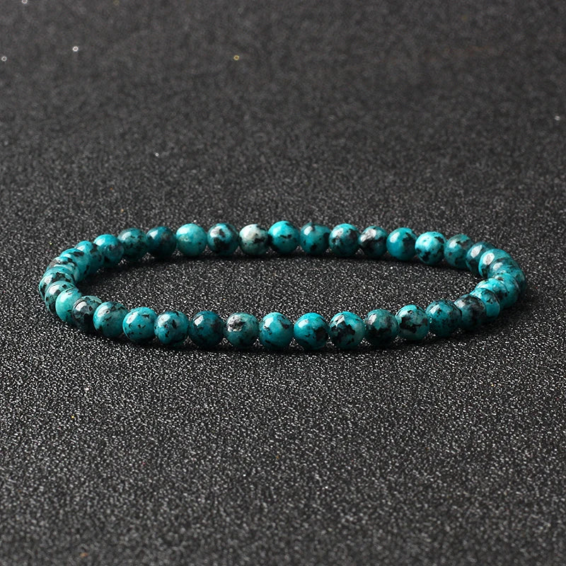 4mm Natural Stone Bead Stretch Bracelet for Men & Women – Agate Lava Handmade Reiki Crystal Jewelry