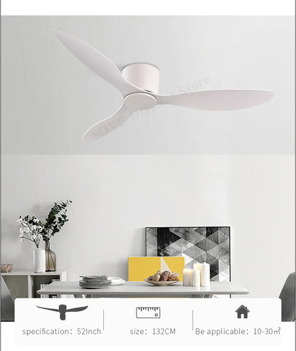 SOVE Modern Black & White Low Floor Ceiling Fan – 30W DC Motor with Remote Control, No Light, 220V
