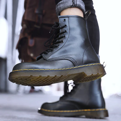 Men's Genuine Leather Six-Hole Boots – Classic British Style Riding Ankle Boots for Outdoor Wear, Size 35-48