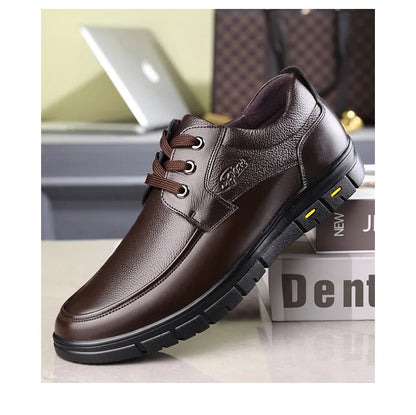 Men's Genuine Leather Casual Shoes - Soft Sole Lace-Up Loafers, Luxury Brand for Middle-Aged & Older Adults, Lightweight Dad Shoes
