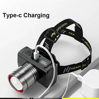 Rechargeable LED Headlamp – Super Bright Motion Sensor Front Head Light, Waterproof Outdoor Head Flashlight for Camping, Hiking & Night Work Use