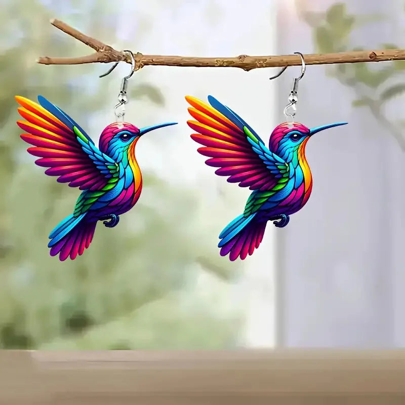 FTCY Acrylic Hummingbird Drop Earrings - Retro Colorful Bird Jewelry Gift for Women