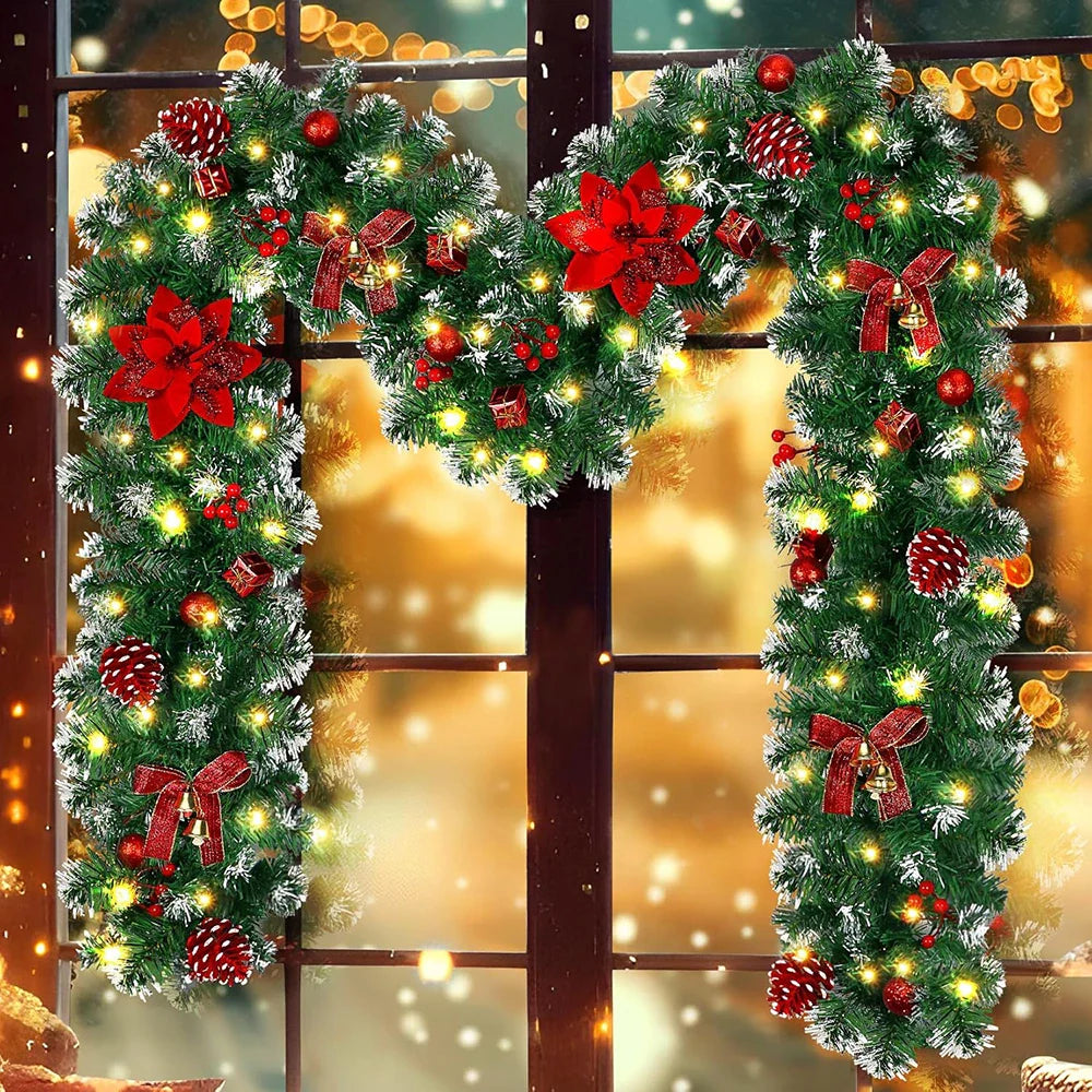 2.7M LED Rattan Christmas Garland – DIY Wreath for Stairs, Fireplace, Tree & Home Decoration