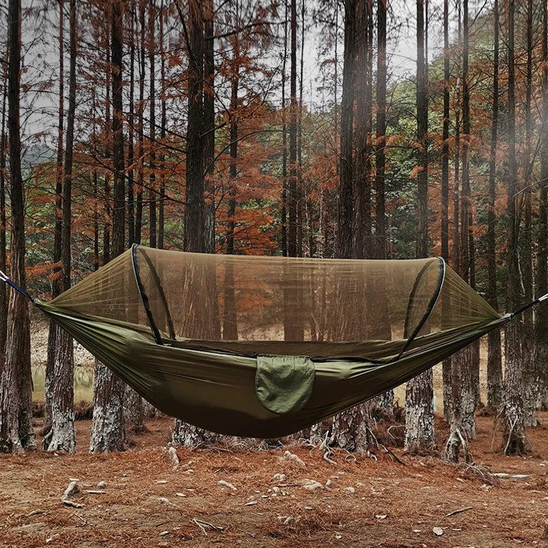 Automatic Quick-Opening Mosquito Net Hammock: Outdoor Camping Swing with Anti-Rollover Nylon Rocking Chair - 260x140cm