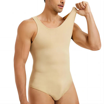 Men’s Shapewear Bodysuit – Sleeveless Tummy Control Abdomen Compression Slimming Open-Crotch Full Body Shaper Undershirt