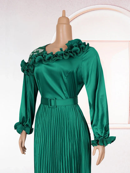 Plus Size African Evening Gown - Elegant Solid Ankara Dress for Muslim Weddings, Parties & Formal Events