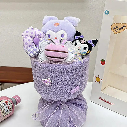 Sanrio Hello Kitty & Friends Plush Doll Bouquet – Cute Cartoon Cinnamoroll, Kuromi, My Melody Toys for Flower Girls & Kids – Perfect Holiday Gift