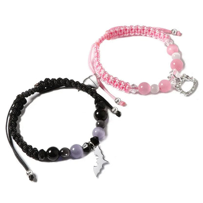 Spider Kitty Heart Charm Bracelets - Magnetic Crystal Beaded Couple Matching Jewelry