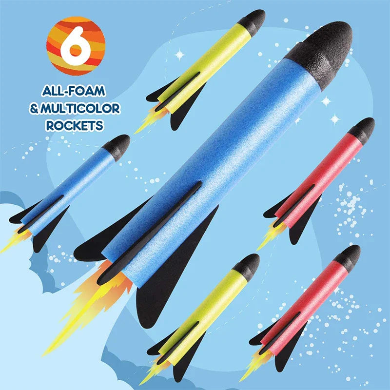 Kid Air Rocket Foot Pump Launcher - Outdoor Air Pressed Stomp Soaring Rocket Toy Set for Children, Jump Sport Games