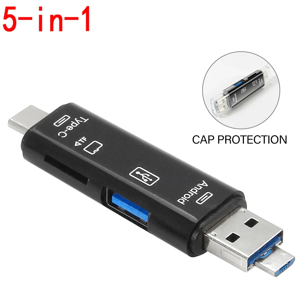 JASTER 6-in-1 USB 3.0 Card Reader – Type-C/USB TF/SD Adapter Flash Drive for Phone & Laptop
