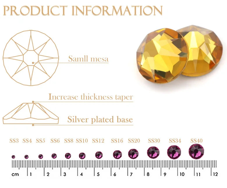 QIAO 2088 Crystal Nail Art Rhinestones — Flat Back Non-Hotfix Strass for DIY Nail Decorations (8 Big + 8 Small)