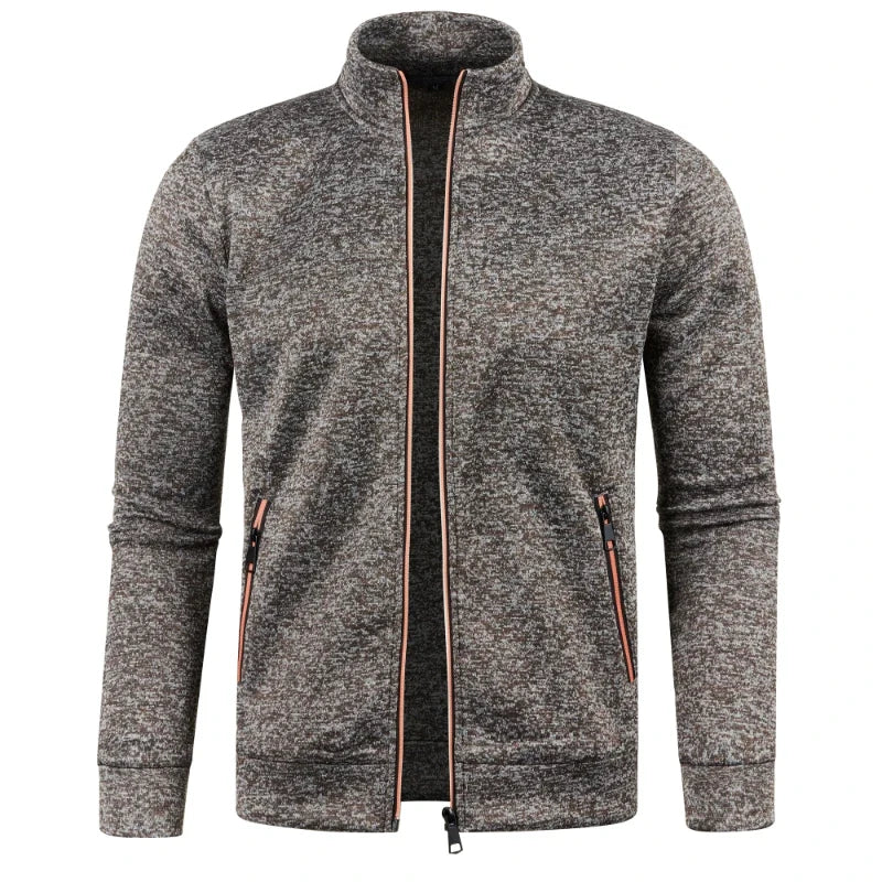 Men's Autumn Winter Zipper Sweater Jacket - Color Block Long Sleeve Slim Fit Plush Casual Warm Coat
