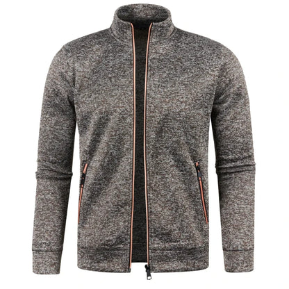 Men's Autumn Winter Zipper Sweater Jacket - Color Block Long Sleeve Slim Fit Plush Casual Warm Coat