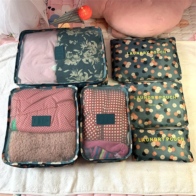 6PCS Travel Storage Bag Set – Clothes Organizer, Wardrobe Pouches & Packing Cubes for Suitcases