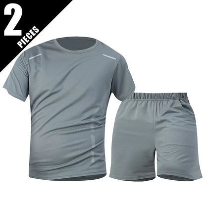 Men’s 2-Piece Summer Sports Set – Quick-Dry Breathable Short Sleeve T-Shirt & Pocket Running Shorts