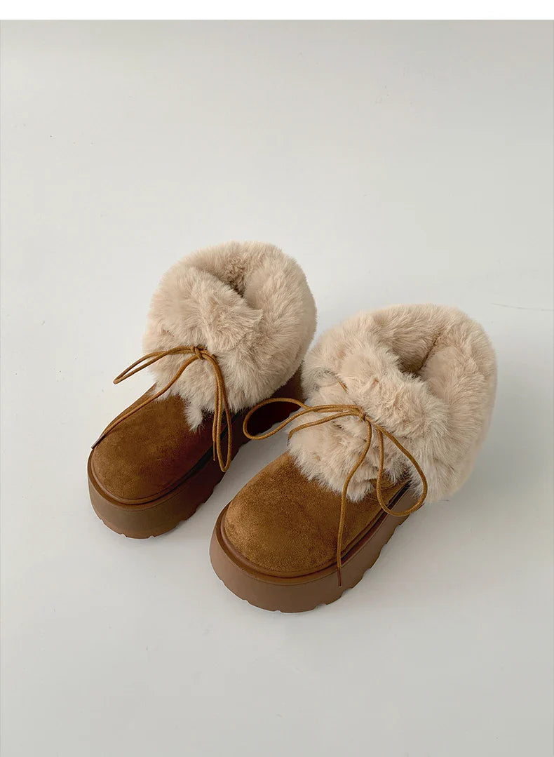 Women’s Winter Chunky Sole Fur Snow Boots – Cozy Height-Boosting Cotton Short Booties