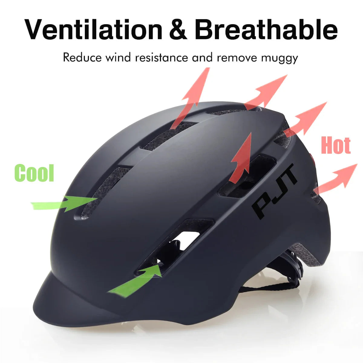 PJT New Cycling Helmet - In-Mold Mountain & Road Bike Helmet with USB Rechargeable Tail Light, Sports Safety MTB Helmet